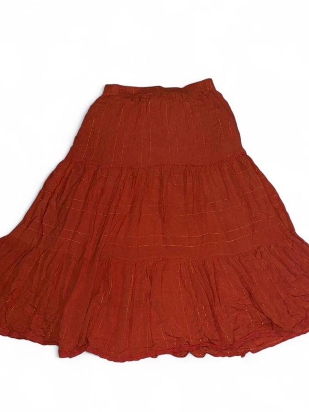 Solitaire Rust Red Tiered Maxi Skirt